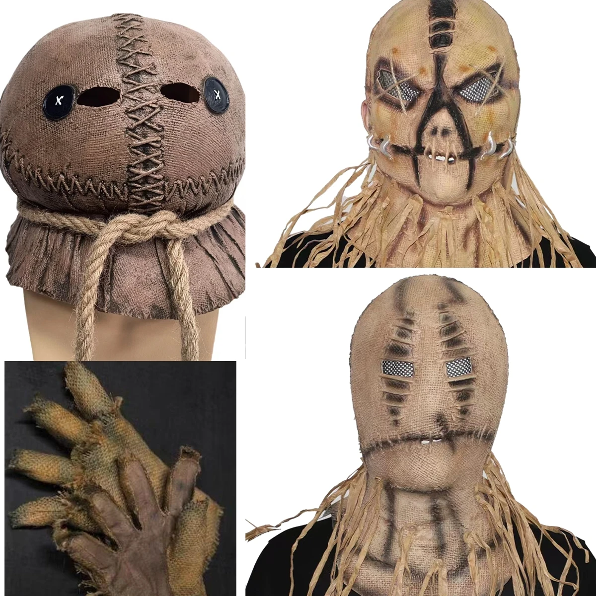 Halloween Trick 'R Treat Scarecrow Mask Horror Scary Face Head Cosplay Props Party Gloves For kids