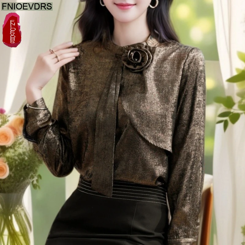 Blusas con bordado Floral para mujer, blusas básicas elegantes de manga larga para oficina, Año Nuevo, primavera 2026