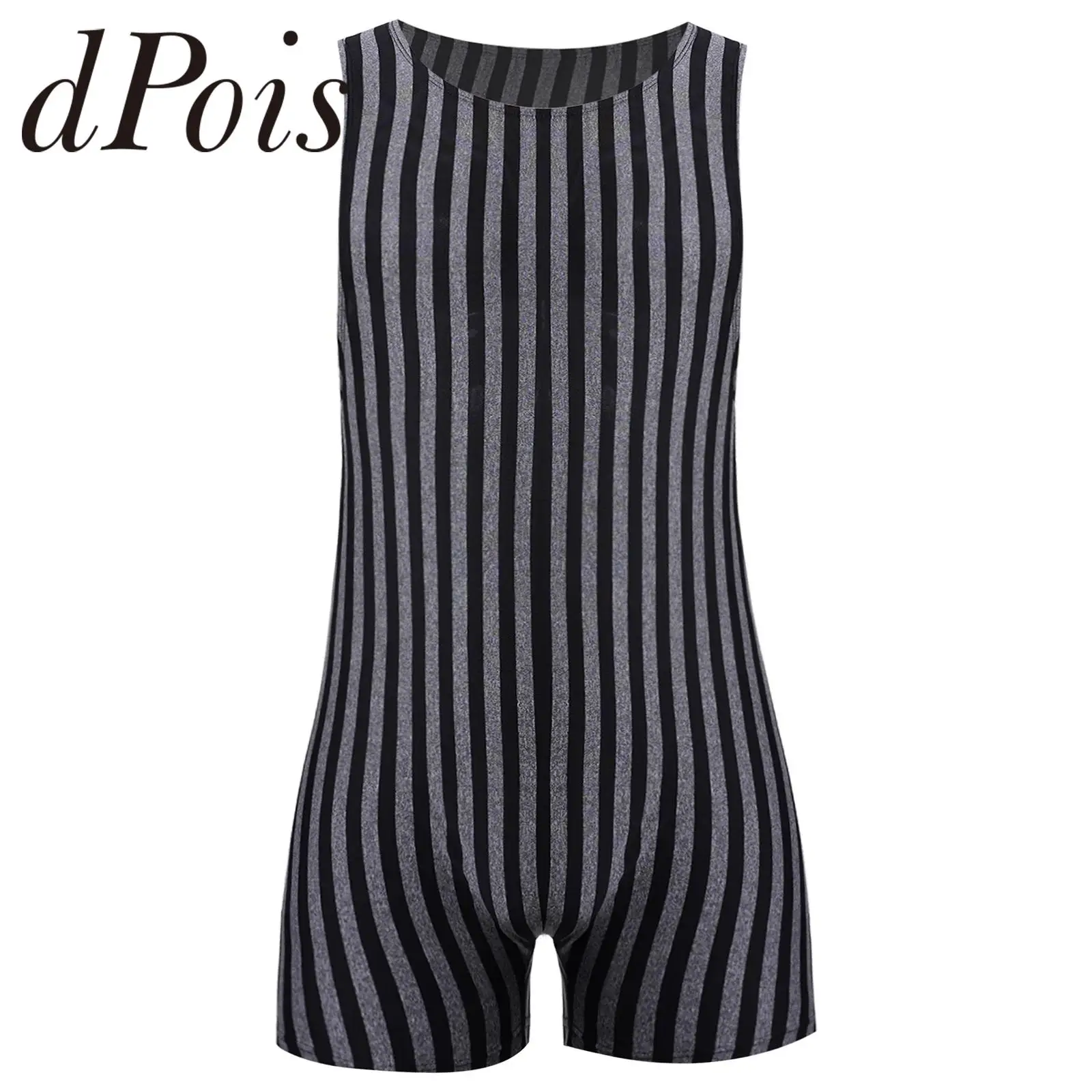 

Mens Striped Gymnastics Leotard Sleeveless Wrestling Singlet Bodysuit Weight Lifting Bodysuits Workout Fitness Athletic Jumpsuit