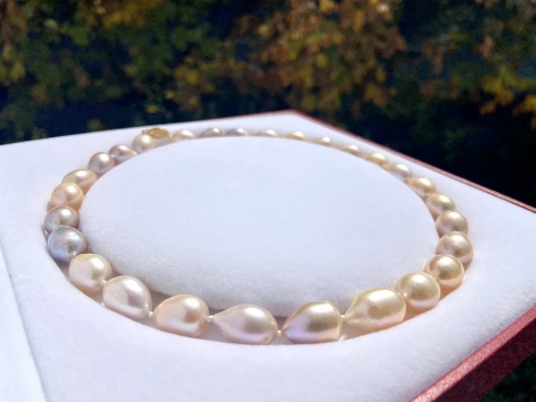 

Hot Sell Necklace 11x15mm Pink/Purple Real Natural Freshwater Drop Pearl for Women Jewelry Gifts Less Flaw