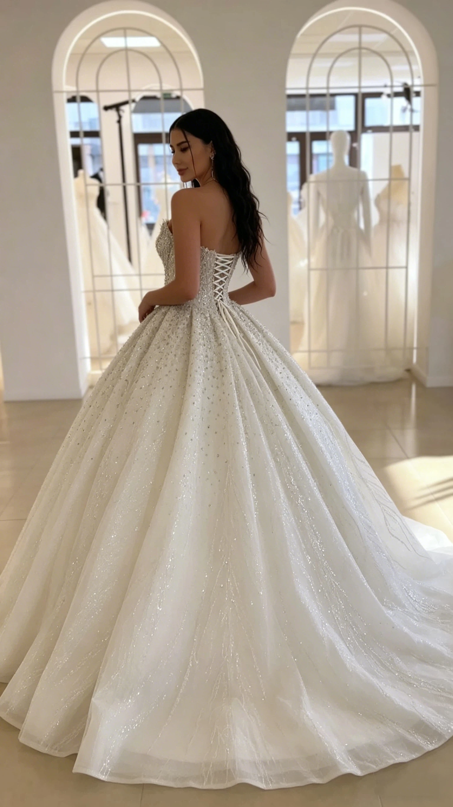 Luxurious Sparkling Crystal Beaded Princess Wedding Dress strapless And Off The Shoulder Ball Dress Bridal Dress Customized