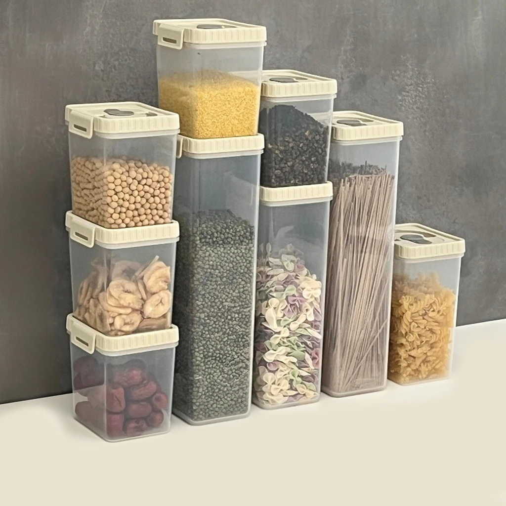 WORTHBUY-tarro sellado de plástico con asa, caja de almacenamiento de granos a prueba de humedad, contenedor de almacenamiento de espagueti apilable, organizador de cocina