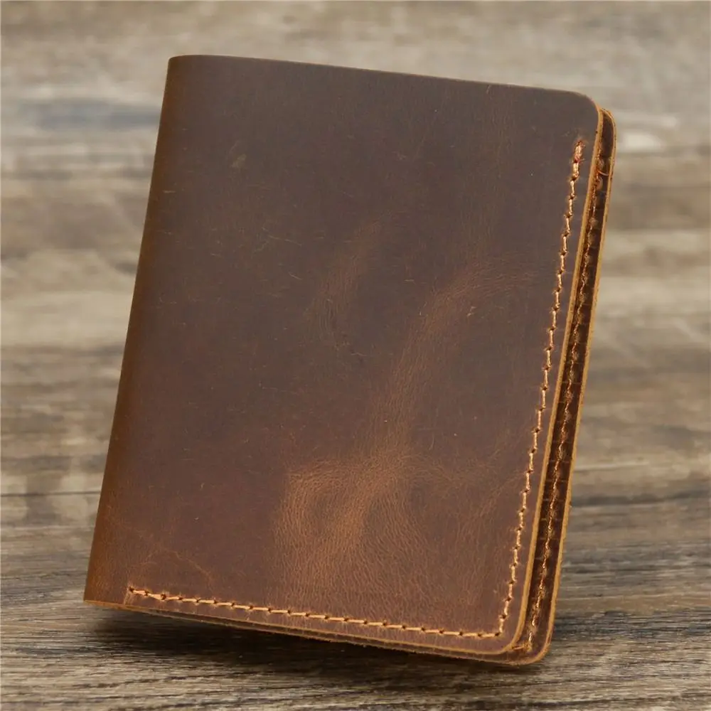 Bifold Design Men Genuine Leather Wallet Retro Short Style Handmade Wallet Minimalist Lightweight Card Bag Business