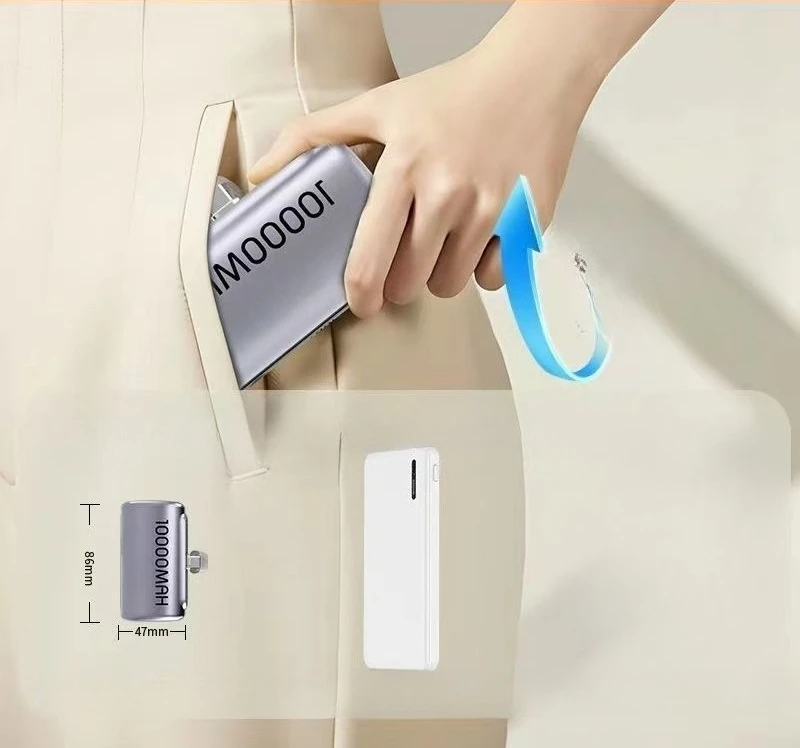 Mini Capsule Power Bank CCC Certified 10000mAh Built-in Cable 22.5W Fast Charging Portable Pocket External Battery