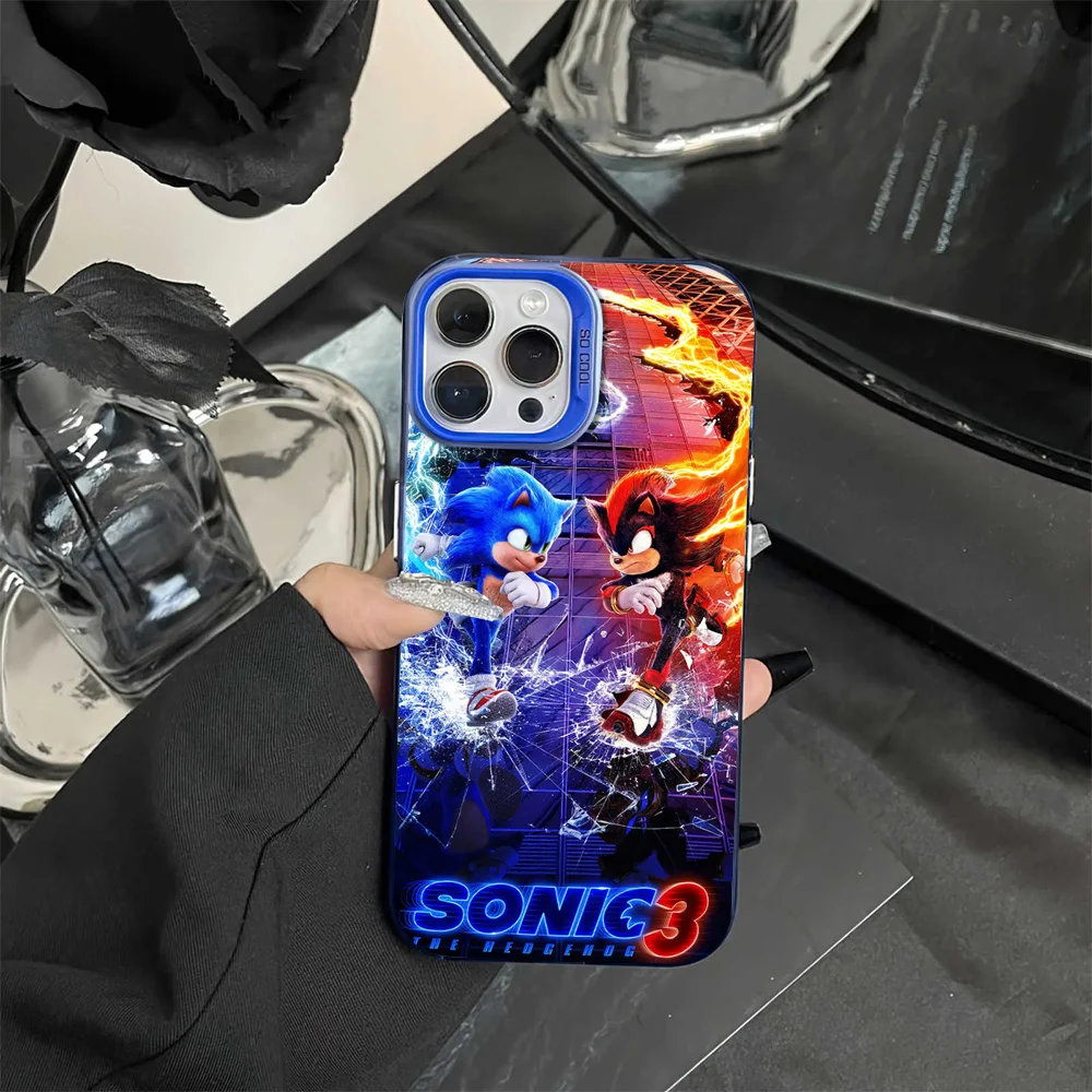 Sonic Hedgehogs 3 Phone Case For iPhone 16 12 13 14 15 Pro Max Plus Color Electroplated Silver IMD Laser Cover