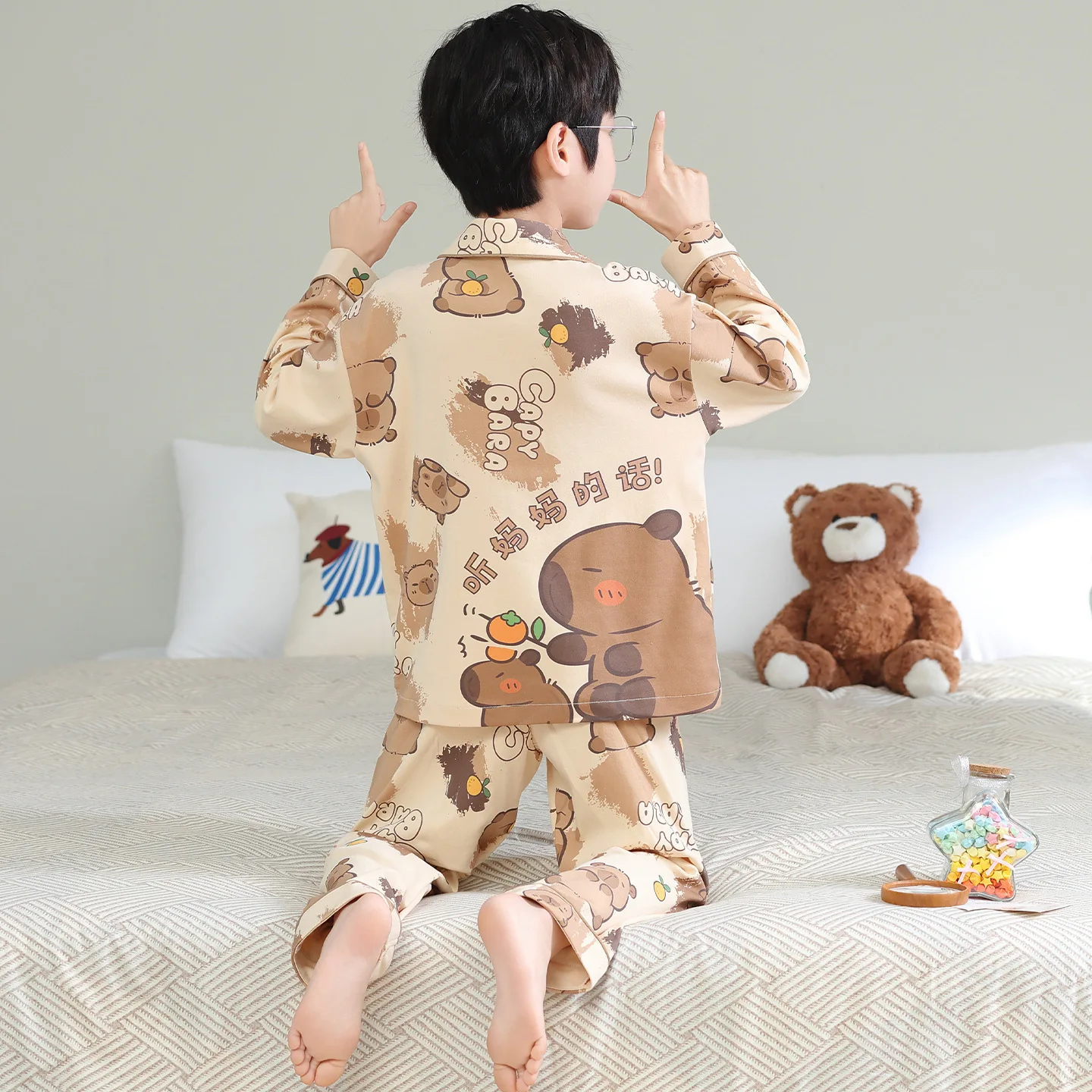 

Capybara Crayon Shin-Chan Boys' Pajamas Spring and Autumn Long Sleeve Children's Boys Middle and Large Children's Home Clothes