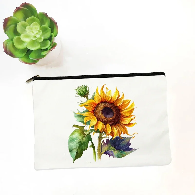 Sunflower Zipper Makeup Pouch Positive Cheerful Bag Bags Feminina Travel Cosmetic Bag Shool Pencil Case Beauty Kits Purse Wallet