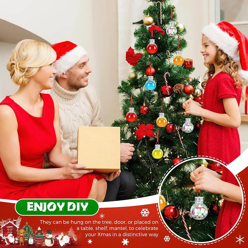 6/100Pcs Christmas Tree Ornament Fillable Booze Water Bottle Bulbs Shape Plastic Clear Christmas Ball Pendant Home Party Decor