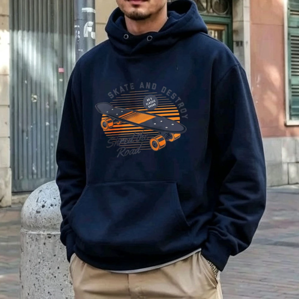 Sudadera con Capucha para Hombre con Estampado de Skateboard Longboard Vintage Sunset Stripe de Skate and Destroy, Estilo Retro Urbano Hip Hop