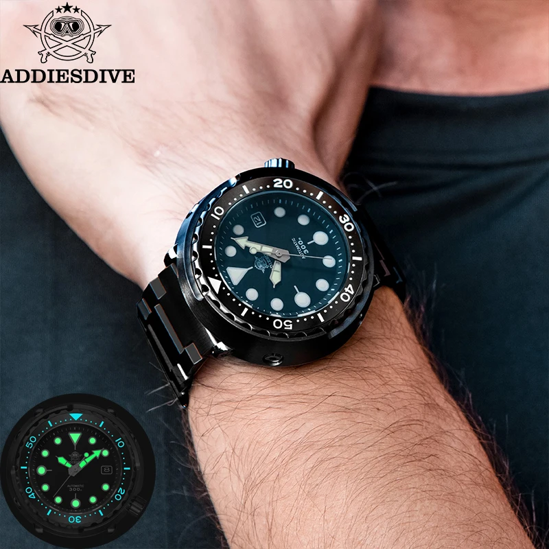 

ADDIESDIVE Black Tuna Men's Watch Sapphire Crystal Ceramic Bezel Calendar Display Luminous Hand Watch NH35A Automatic Watches
