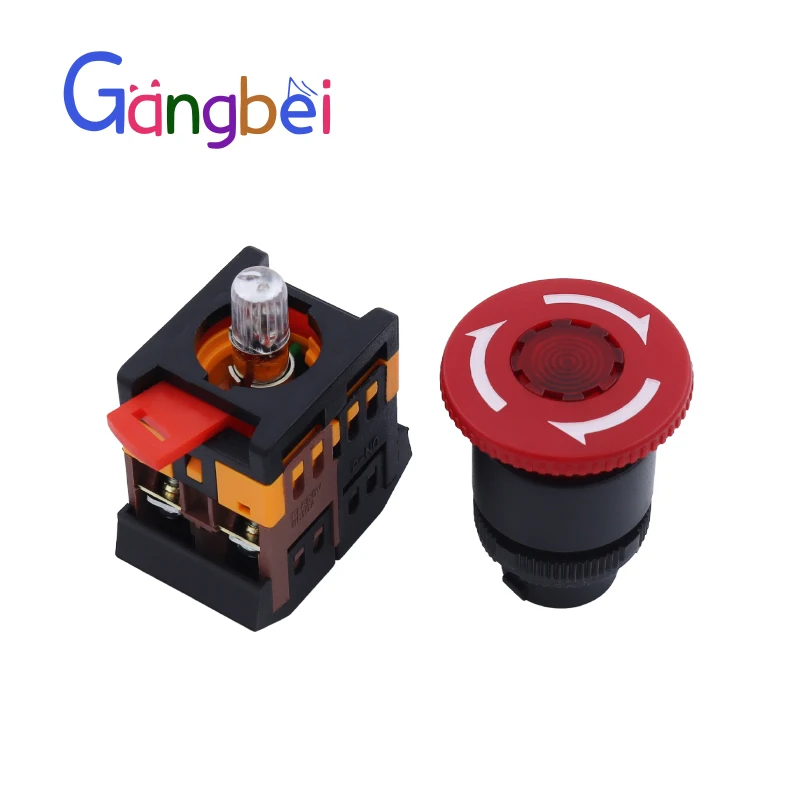 Interruttore a pulsante a testa di fungo ANE-22 con pulsante di arresto di emergenza a LED leggero (foro di montaggio 22 25mm) AC220V