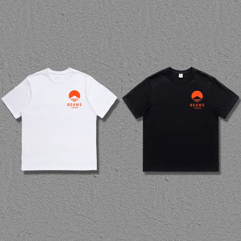 Orange Circular Print Beams T Shirt Unisex Tee Summer Tops Breathable Cotton Male Brand BEAMS JAPAN Short Sleeve