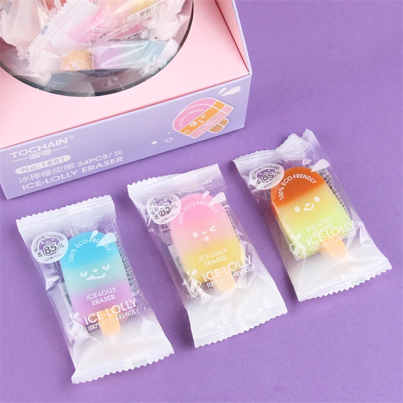 1pcs Random New Popsicle Candy Color  Eraser Gradient Color Ice Cream Eraser Student Office  School Supplies