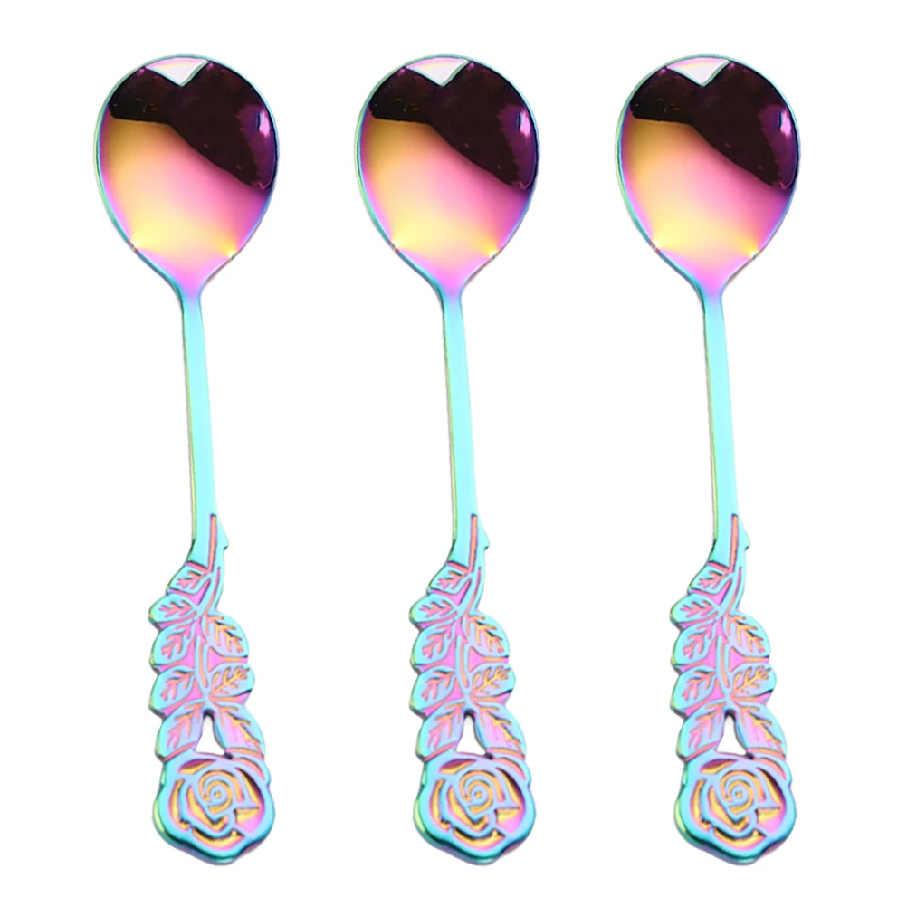 

3 Pcs Spoon Small Coffee Creative Stainless Steel Rose Handle Practical Stainless Steel Spoon Kitchen Bar