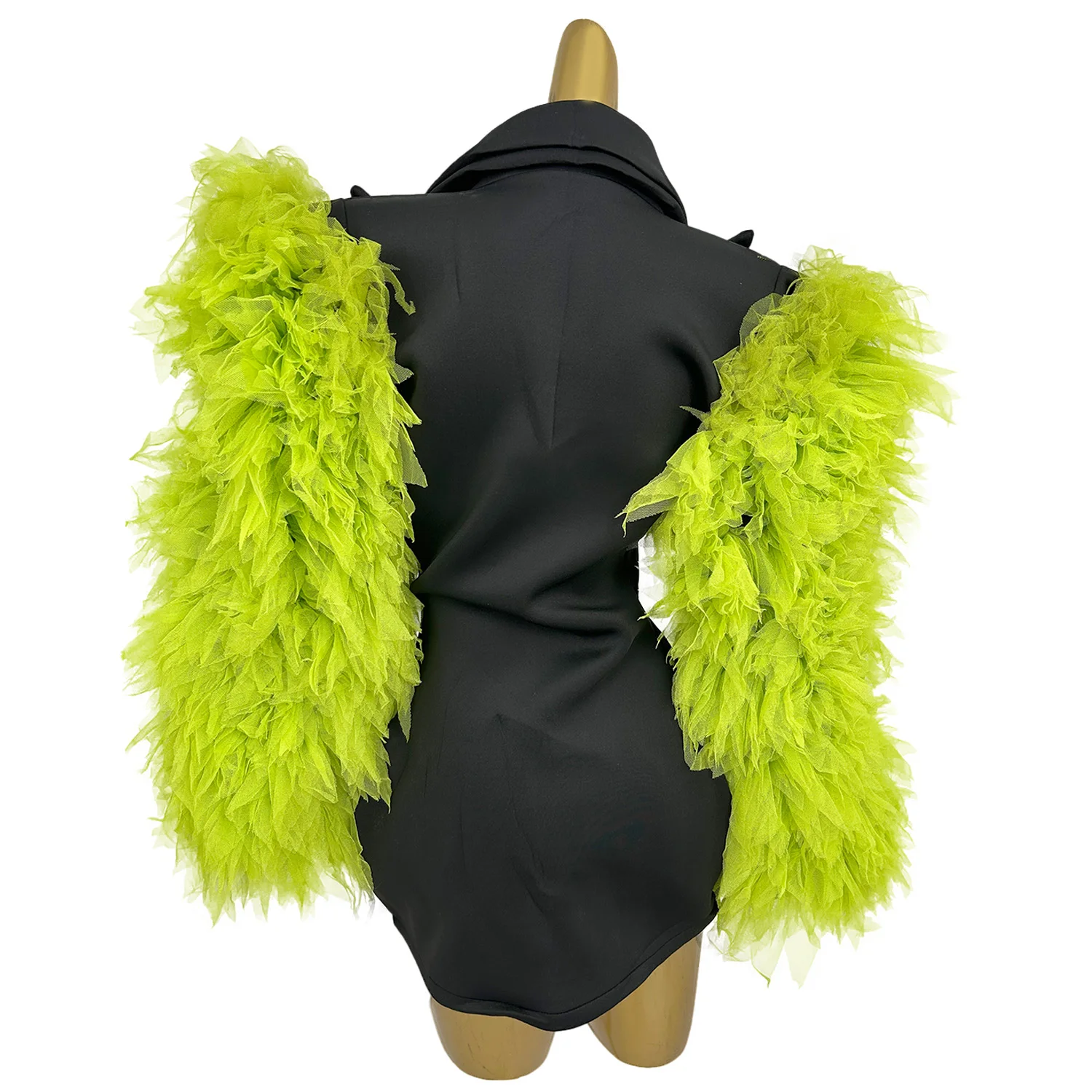 

Women Fashion Ultra Short Dress Birthday Party Dress Suit Prom Singer Club DJ Sexy Wear Big Long Sleeves Gauze Black Suit Dress