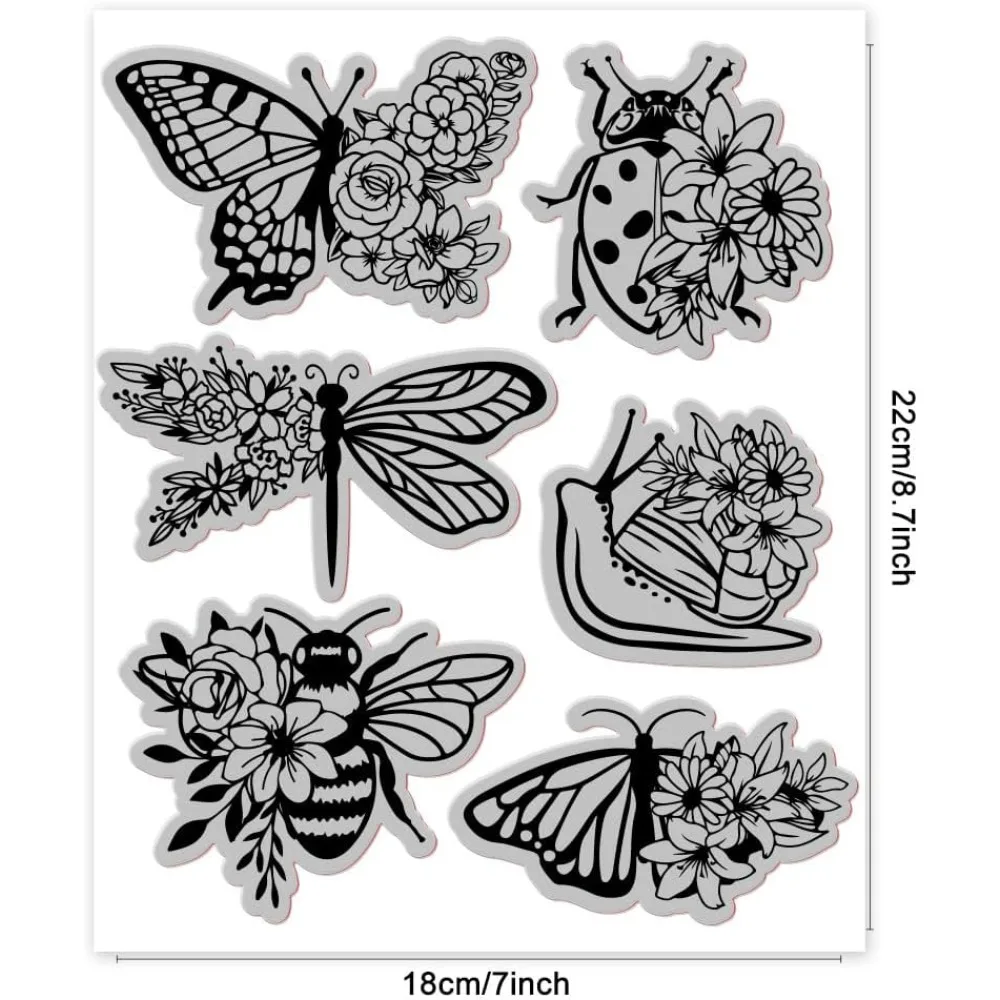 Insects Flowers Cling Rubber Stamp 7.09x8.66inch Floral Wings EVA Stamps Embossing Stamp Seal Rubber Stamps for DIY Scrapbooking