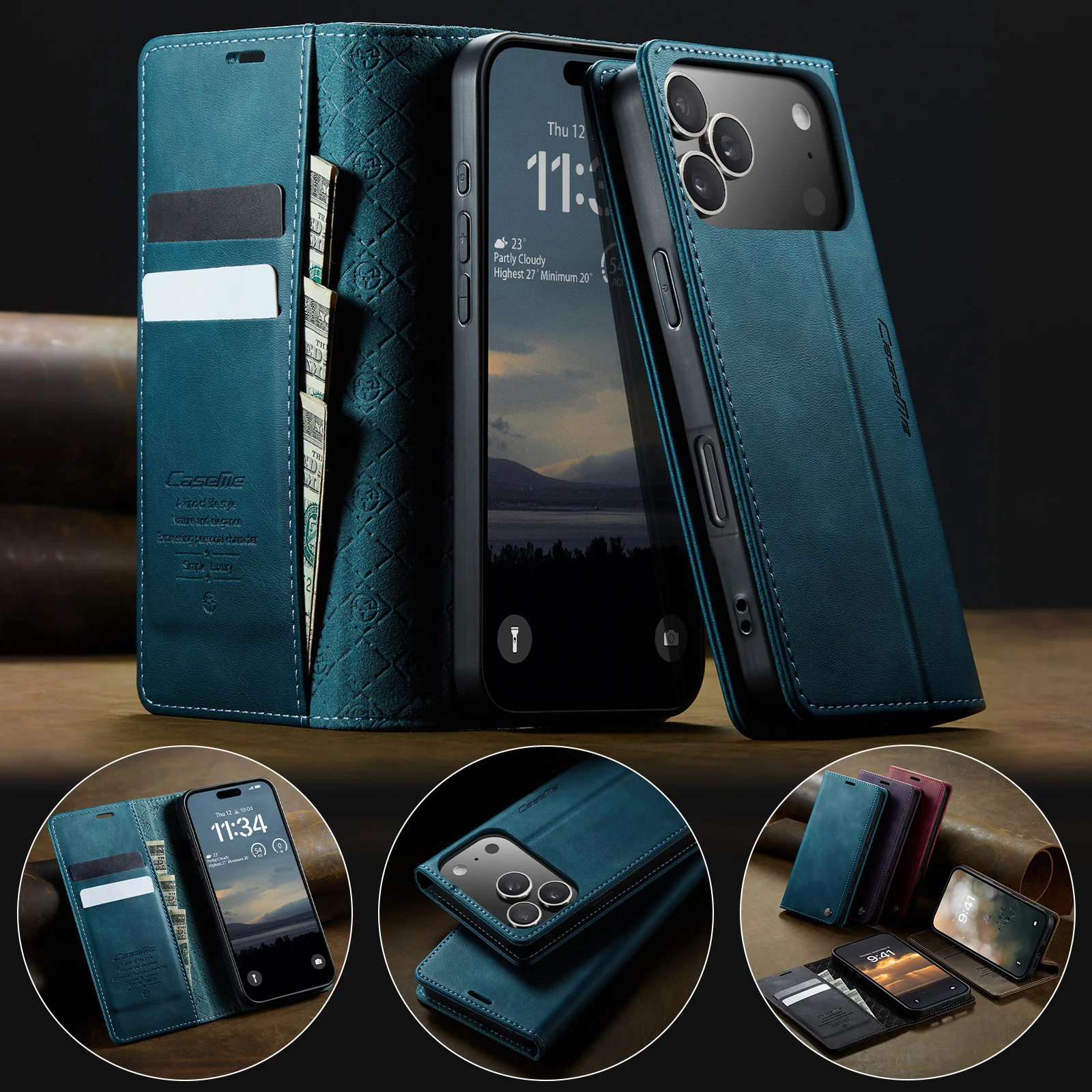 

Caseme-033 Magnetic Wallet Case For iPhone 17 16 15 14 13 11 12 Pro Max Mini 6 7 8Plus Flip PU Leather Case Card Slot Money Bag