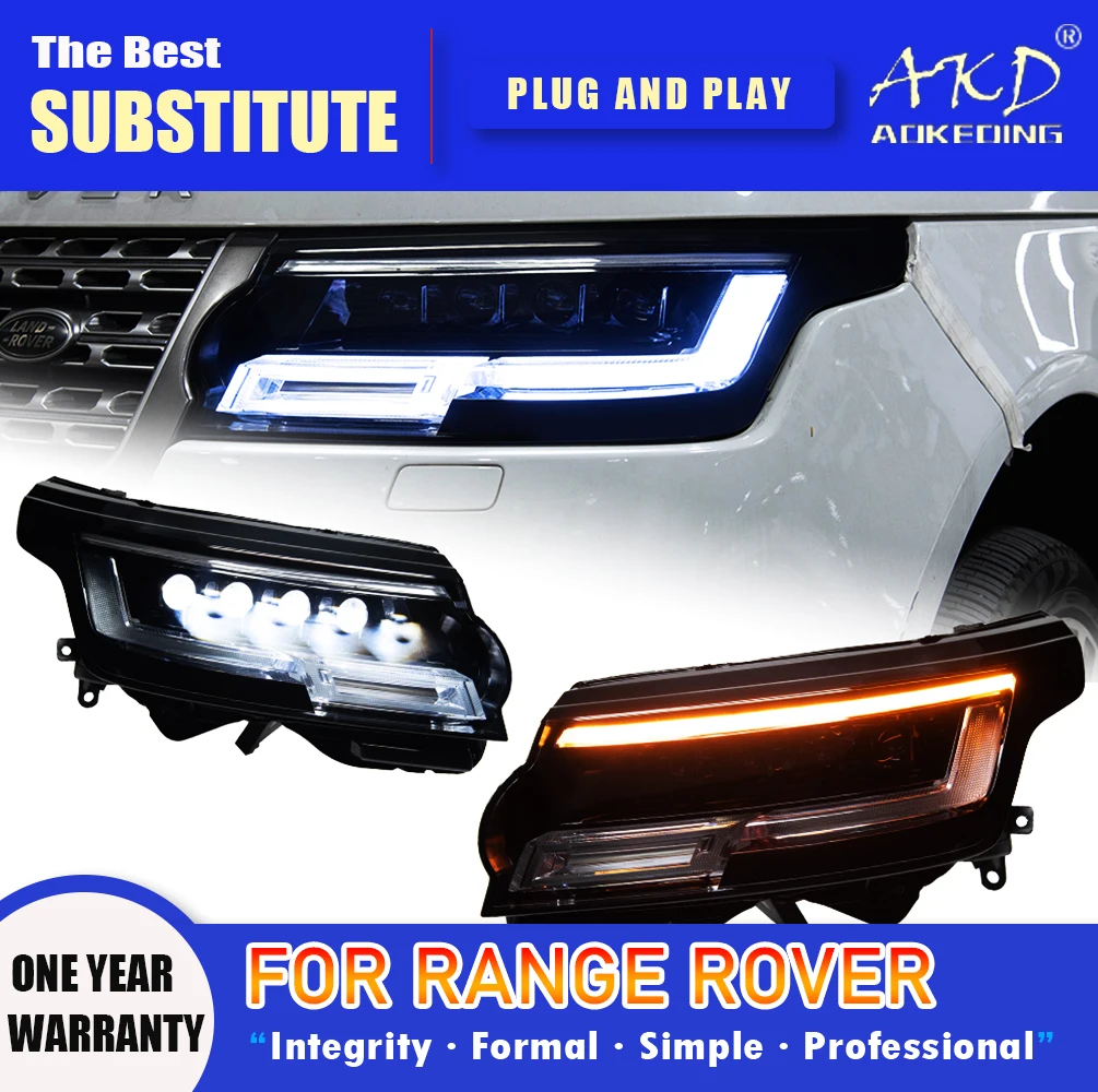 AKD Head Lamp for Range Rover LED Headlights 2013-2017 Range Rover Executive DRL Turn Signal High Beam Angel Eye Projector Lens