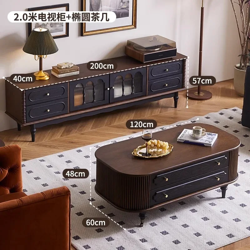 Retro solid wood, TV cabinet, American living room, audio-visual cabinet floor, locker, storage