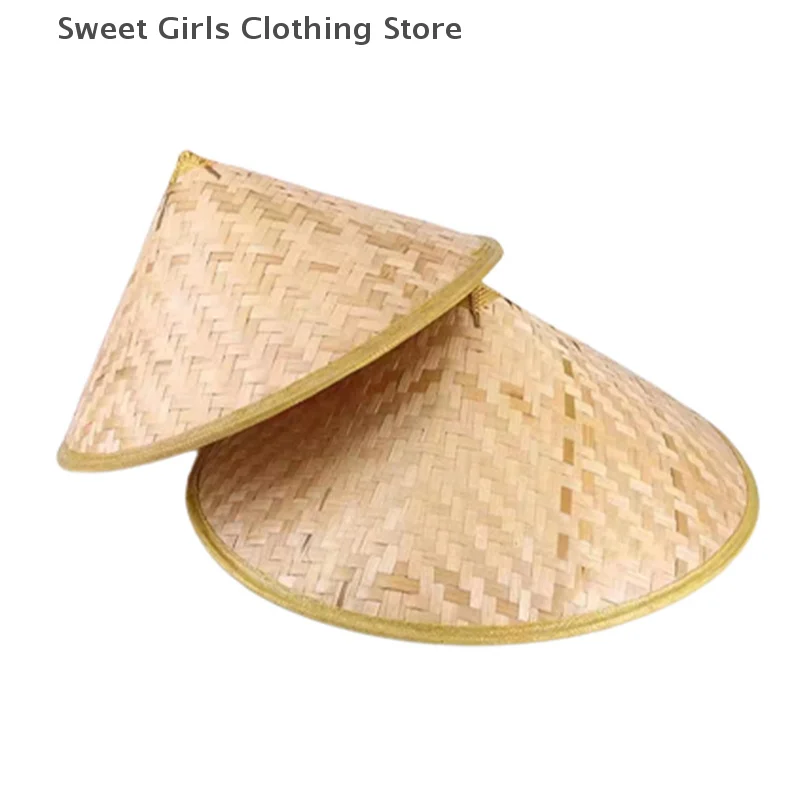 Cone Hat Retro Bamboo Rattan Fisherman Hat Handmade Weave Straw Bucket Hat Rain Dance Props Cone Sunshade Hat Plastic Bamboo Hat