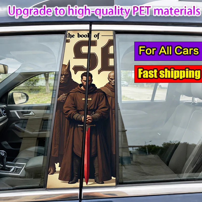 

2-Pack Car Pillar Stickers Brown Monk and Monsters Vinyl Waterproof and Sunproof Protective Sticker