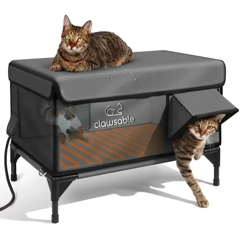 Clawsable Indestructible Heated Cat House for Outdoor Winter,100% Waterproof,Safe Escape Door,Fully Insulated Outdoor CatShelter