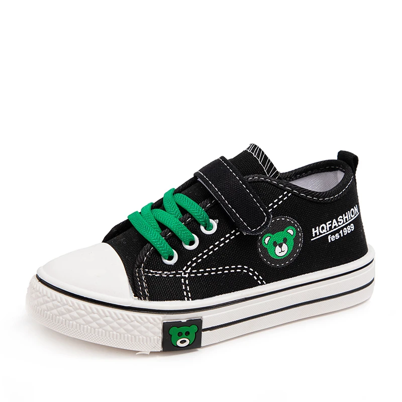Children Canvas Shoes Boy Sneaker Bear Print Casual School Shoes 4 To 8 Years Lightweight Flat Boy Tennis Shoes