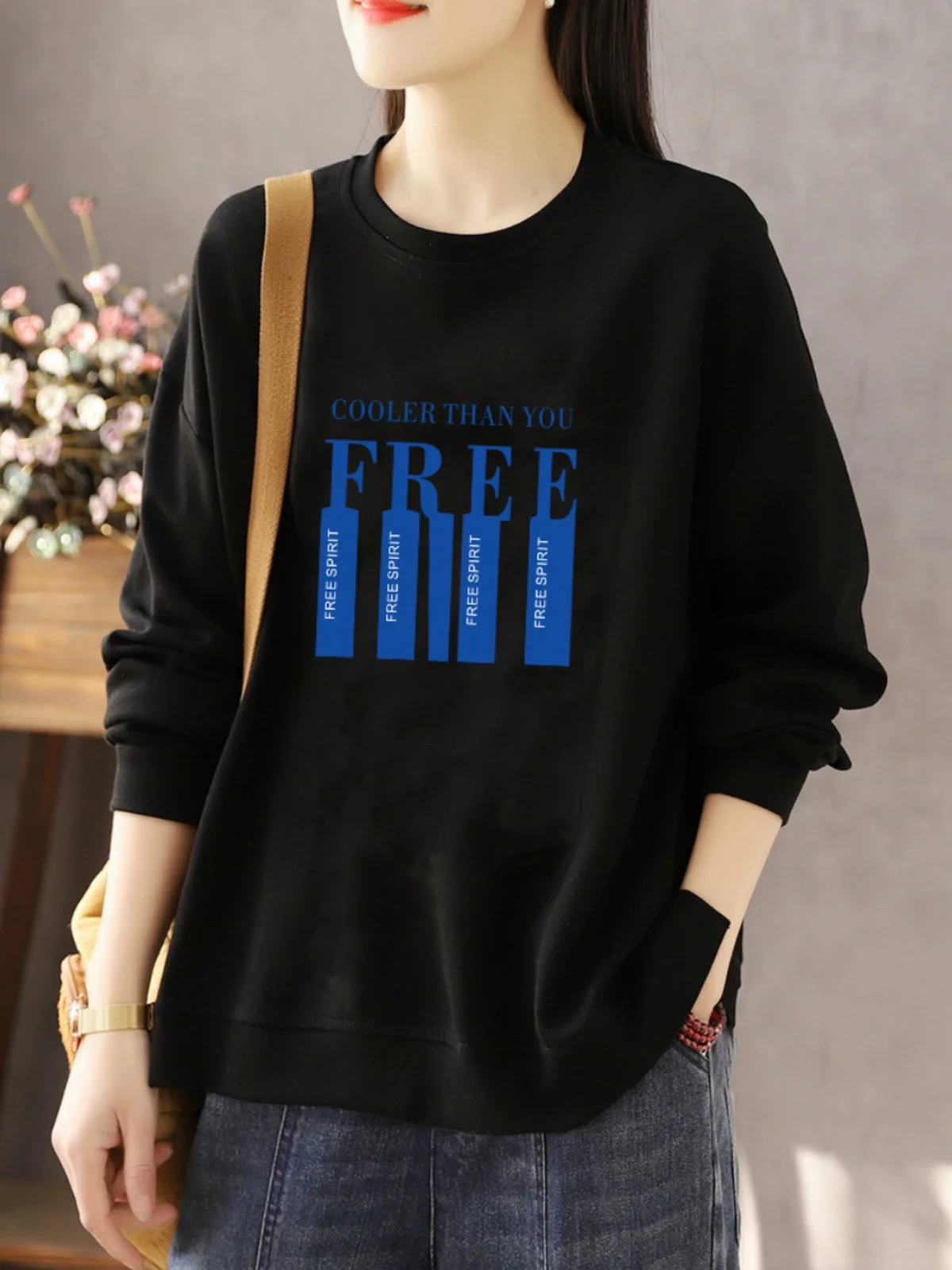 

Women's Fashion Loose plus Size Long Sleeve Base Shirt Pure Cotton Inner Wear Autumn Winter New round Neck Sweatshirt
