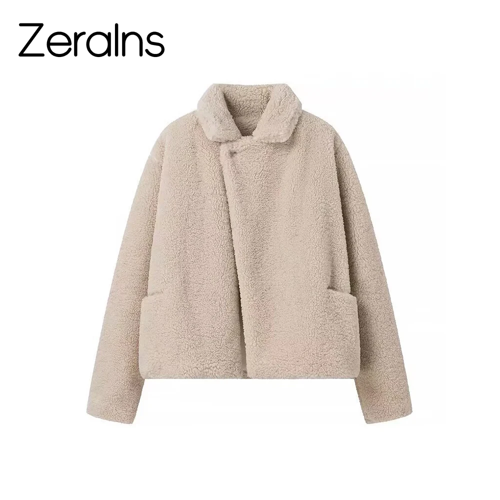 

ZERAINS Короткое утолщенное пальто из овечьей шерсти осень/зима 2025, новое женское шерстяное пальто, женское свободное пальто с длинными рукавами
