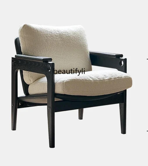 

Retro single sofa chair living room designer bedroom simple modern balcony solid wood black