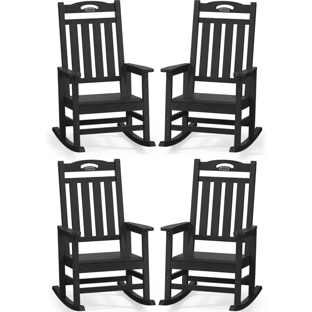 

Oversized Outdoor Rocking Chair Set of 4, High Back Porch Rocker Chair, HDPE All Weather Resistant Rocking Chairs for Patio
