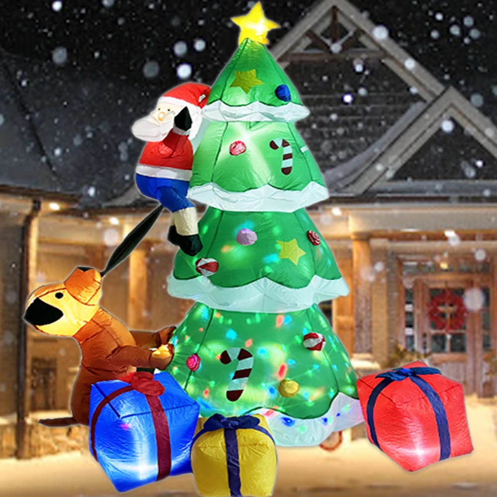 

Wholesale Christmas Inflatable Tree Santa Claus Dog and Gifts Boxes Outdoor Inflatable Christmas Tree Decorations