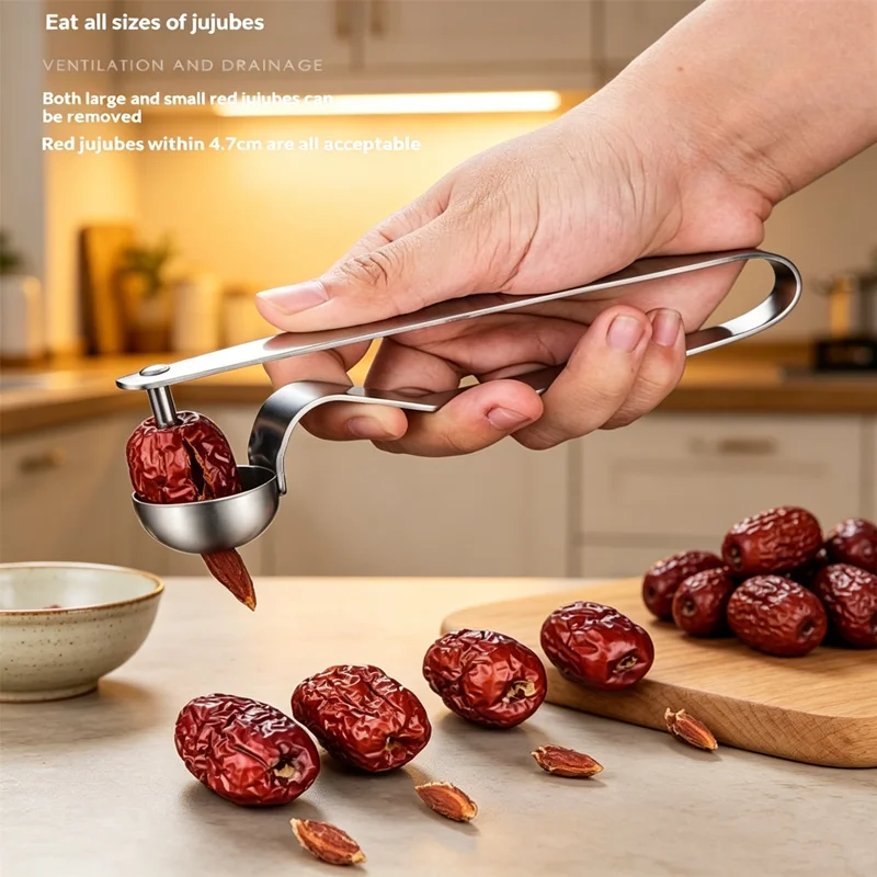 NEW Red Date Pitter Stainless Steel, Jujube Seed Corer Kitchen Gadget, Easy Clean Fruit Pit Remover for Home Baking Snack Prep