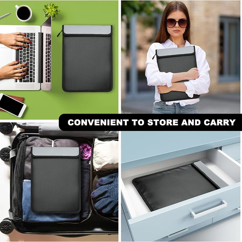 Fireproof Document Bag, Waterproof Document Storage Bag With 2 Pockets,Fireproof Money Bag For Cash,For File/Valuables