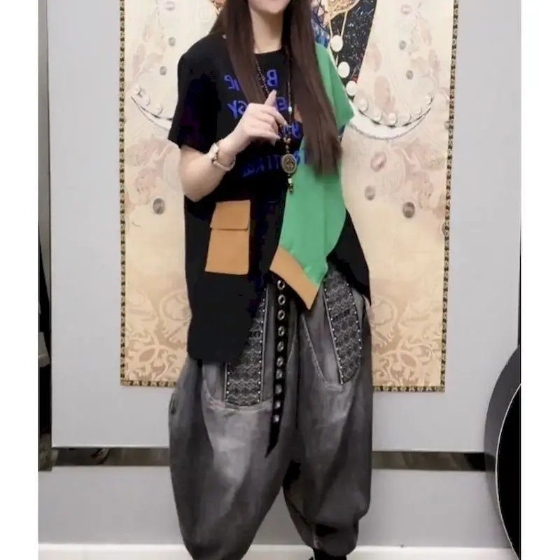 

Необычные футболки с коротким рукавом, женские летние новые трендовые футболки с контрастным принтом, модная персонализированная футболка в стиле Харадзюку, топ Y2k