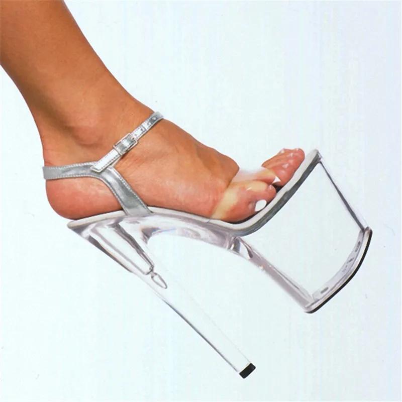 

Великолепные полностью прозрачные модные туфли на шпильке с кристаллами, высокий каблук 20 см, женские сексуальные сандалии для выступлений на сцене 8 дюймов