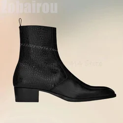 Black Alligator Print Matte Leather Ankle Boots Fashion Side Zipper Men Boots Luxury Handmade Party Feast Office Men Dress Shoes