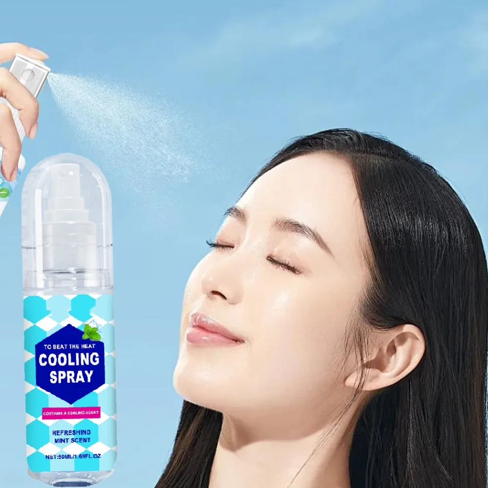 50ml Summer Cooling Spray Portable Ice Feeling Clothing Training Relief Long-lasting Hydrating Cool Spray For Face& Body Bottle