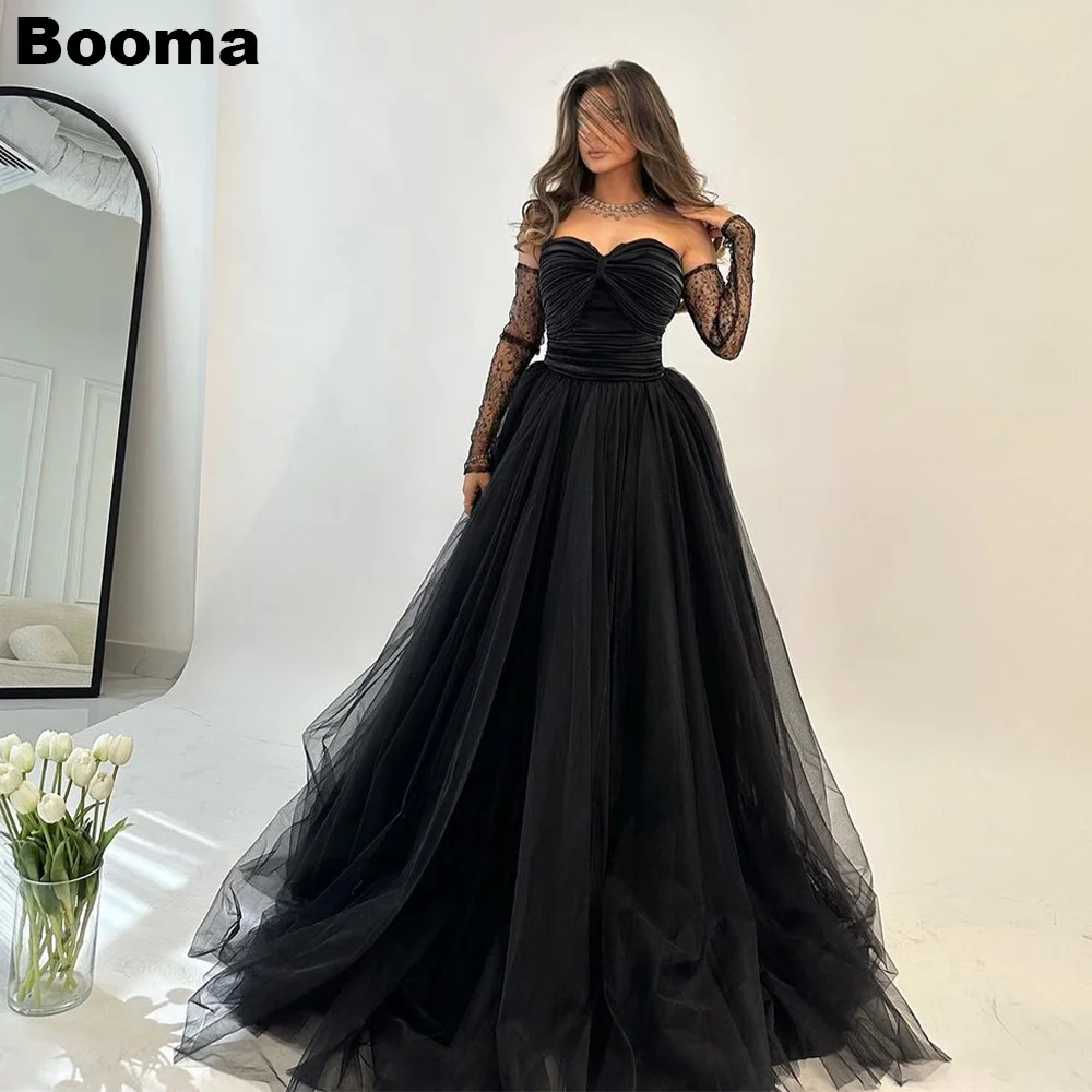 

Booma Black Tulle Evening Dresses Sweetheart Pleat Formal Occasion Gowns Floor Length Party Prom Gowns for Women Dubai