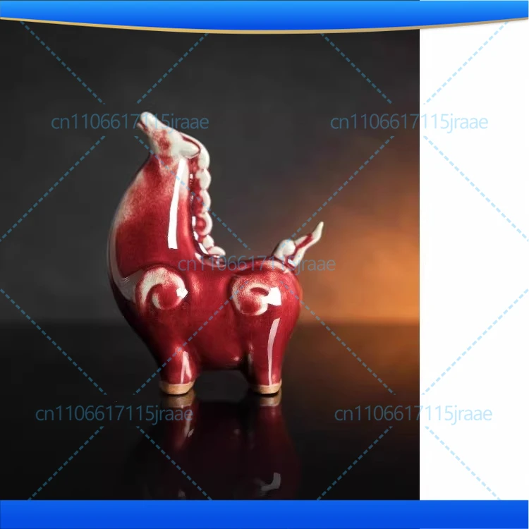 

Kiln change Jun red! Look up to the sky and Xiaofuma! Handmade Jun porcelain ornament