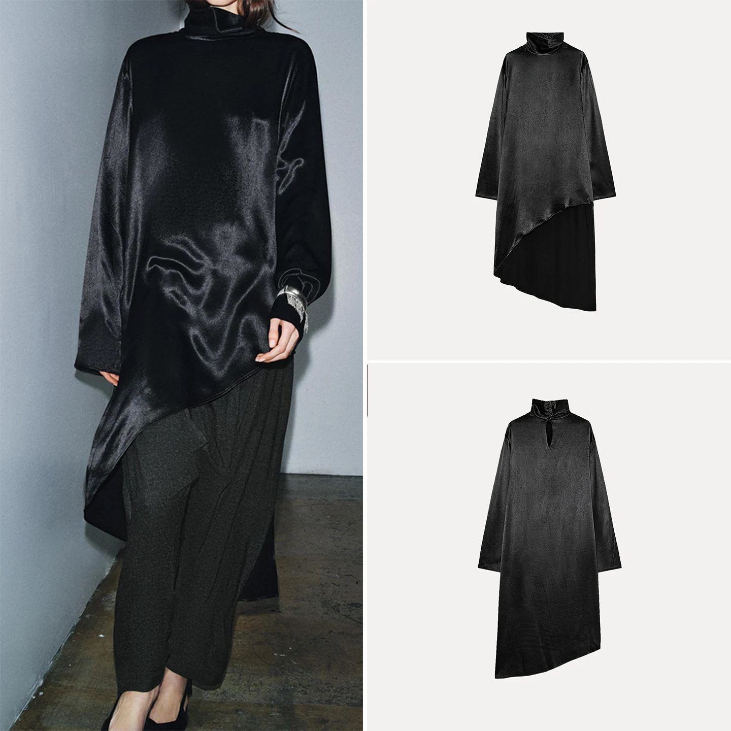 

Ele High Collar Asymmetric Long irt Women's Faion Versatile Autumn 2025 New Sle Z Loose Fit Regular Sve