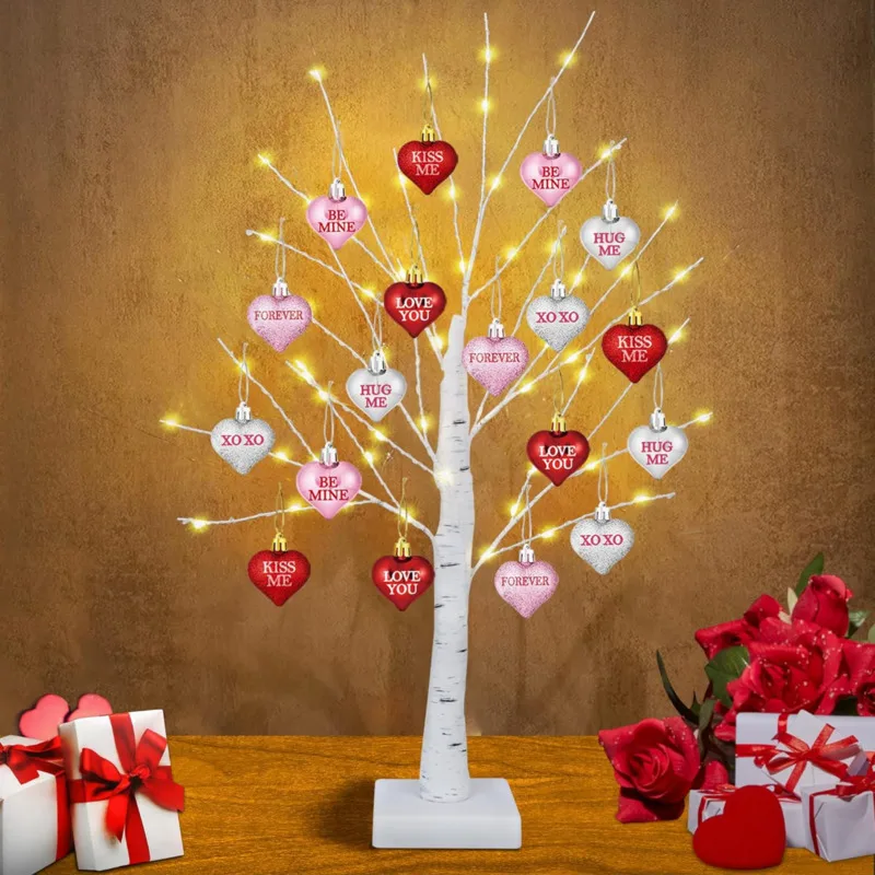 

Creative Love LED Silver Birch Tree Light Bedroom Valentines Day Atmosphere Decorative Lamp Wedding Party Decorative Ornaments