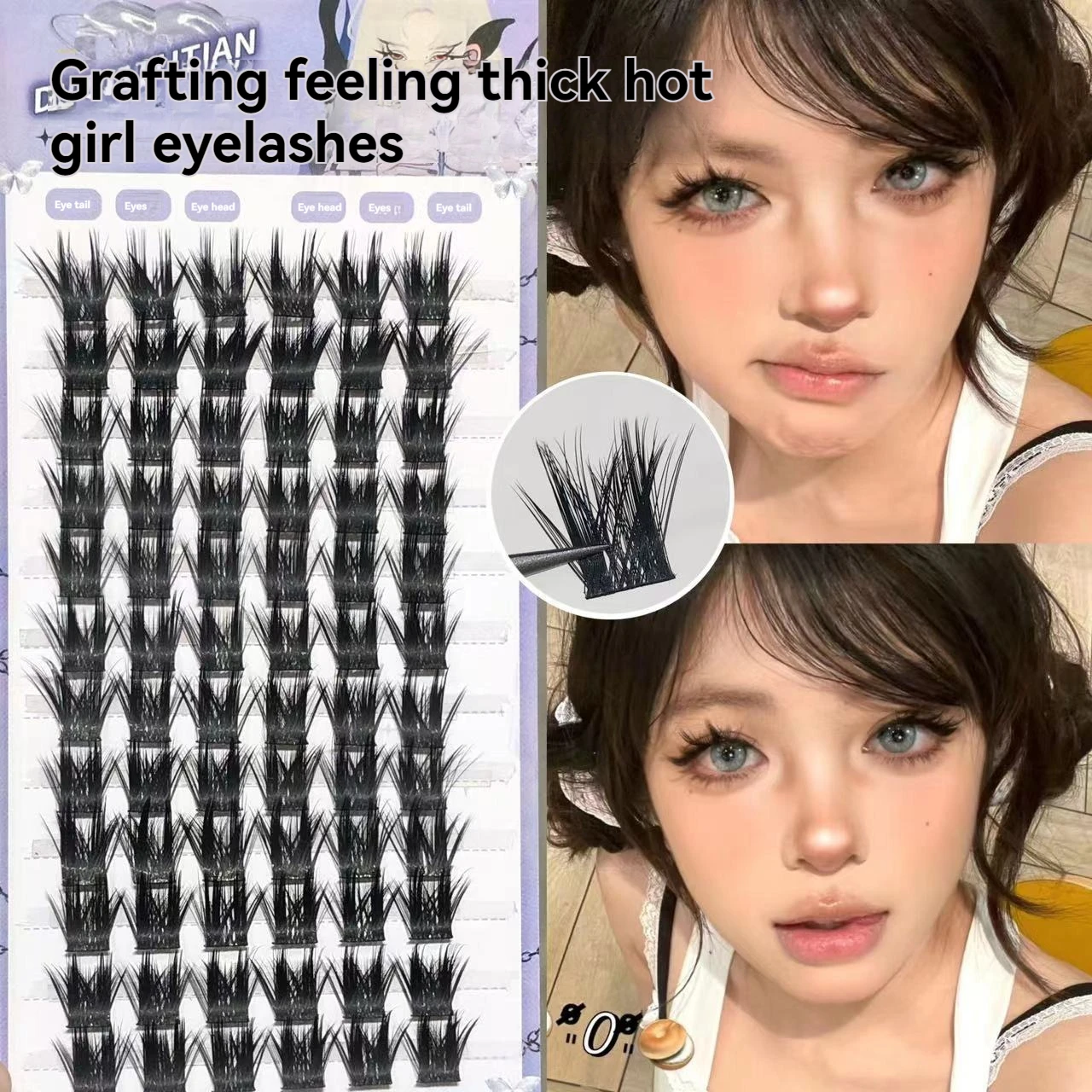 Doudoutian grafted thick hot girl eyelashes mink texture exquisite single cluster thick curled simulation mixed blood eyelashes