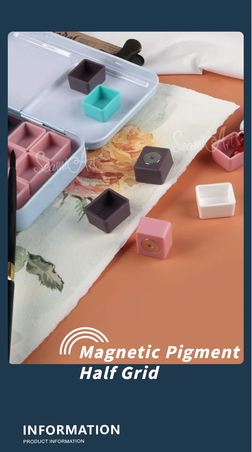 SeamiArt 50 Stück magnetische Halbfläschchen in vier Farben für Aquarellfarben, Unterverpackung in Blechdose, Palette, Malwerkzeuge, Kunstbedarf – Detail 1