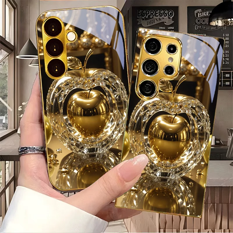 Crystal‑Cased Golden Fruit Electroplated Golden Phone Case For Samsung S26 Ultra S21 S22 FE S23 Plus S24 S25 20 Note10 20 Cover
