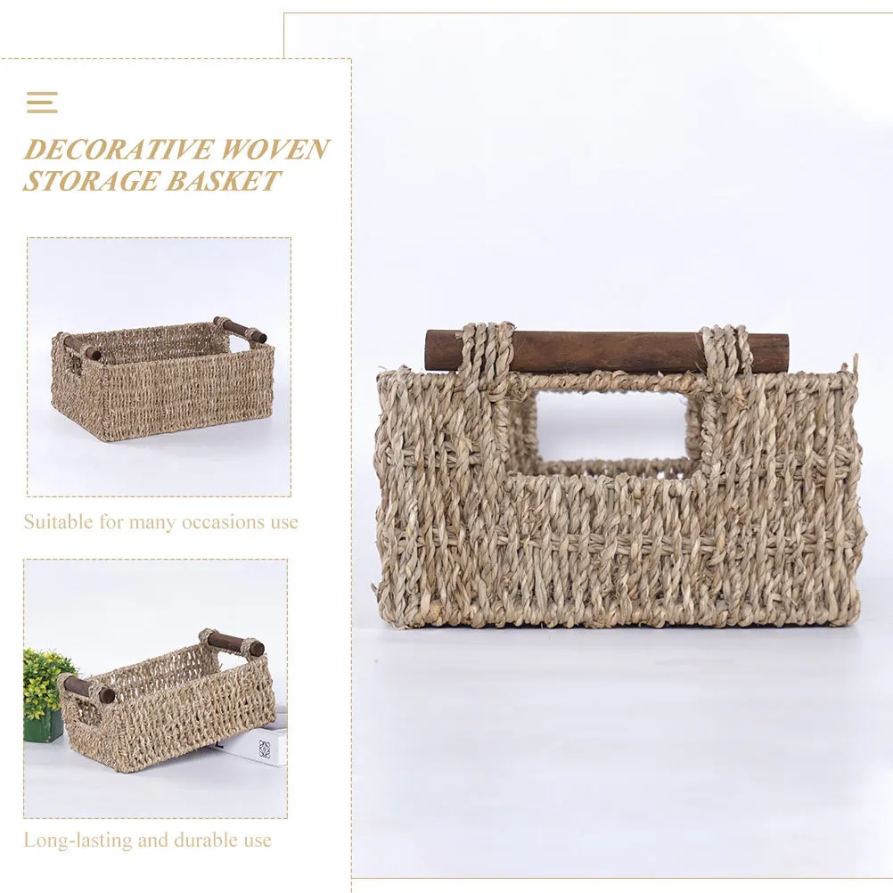 

Woven Rectangular Storage Basket White Desktop Cosmetics Holder Sundries Organizer Decorative Basket for Bathroom Bedroom