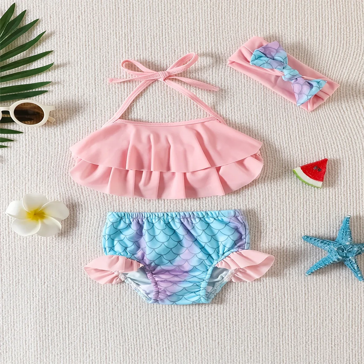 Baby Summer Swimsuit Set Girl Baby Girl Sleeveless Skirt Style Fart Swimsuit Fashion Casual Three Piece Set