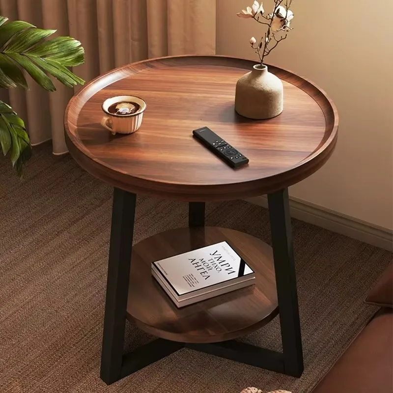 Simple Round Household Coffee Table, Compact Sofa Side Tea Rack Table for Living Room Small Apartment Balcony Bedside
