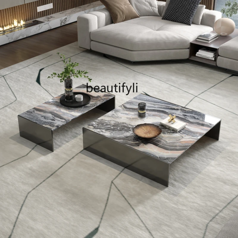 

Marble Coffee Table Italian Minimalist Stainless Steel Light Luxury Modern Creative Villa Living Room Combination