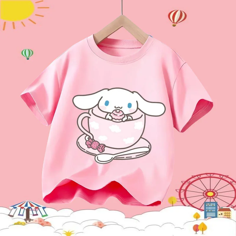 

Children's tops T-shirt Sanrio Pure Cotton Print Cinnamoroll Dog Multi Color Soft Tees High Quality Kid Clothing Boys and Girls